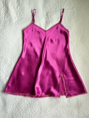Vintage 90s Pink Satin Mini Dress and Slip Robe 2 Piece Set